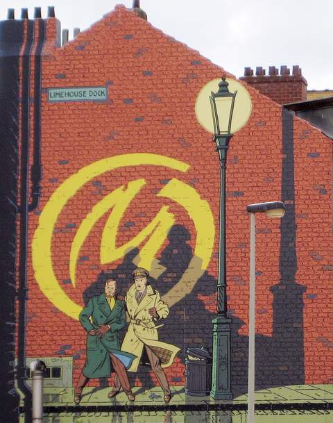 Muurschildering met Blake en Mortimer in Brussel