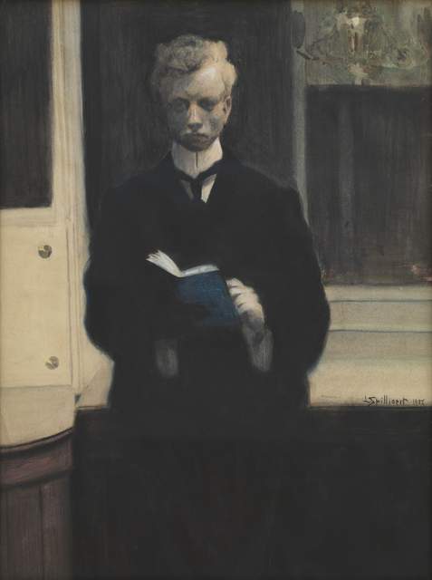 Zelfportret van Léon Spilliaert met blauw schetsboek, 1907