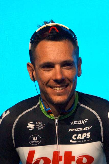 Philippe Gilbert tijdens teamvoorstelling Circuit Het Nieuwsblad 2020