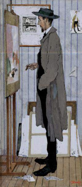 Frans Masereel aan het werk in zijn atelier, 1909