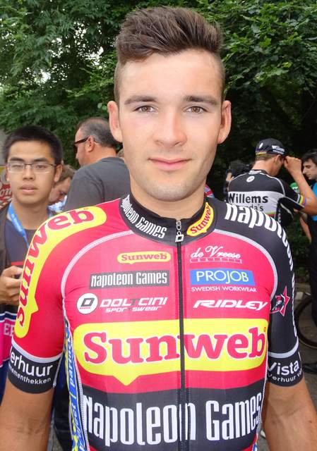 Gianni Vermeersch bij aankomst Omloop Het Nieuwsblad 2015