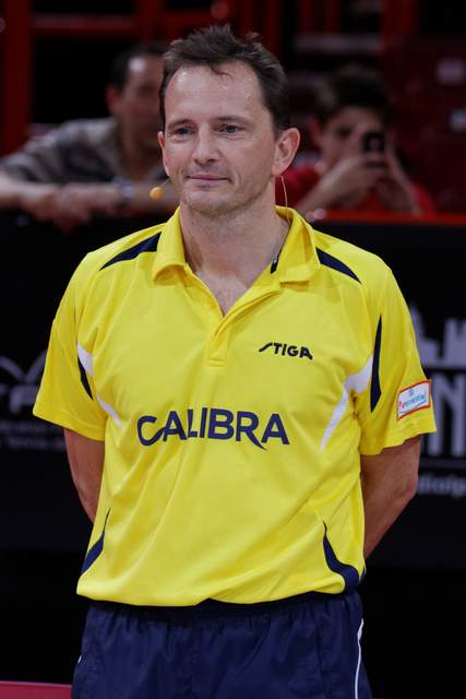 Jean-Michel Saive tijdens een tafeltennisevenement in 2013