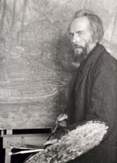 William Degouve de Nuncques schildert in zijn atelier, 1917